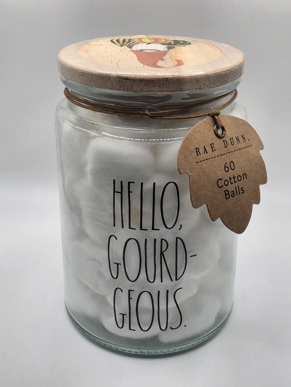 Rae Dunn White Cotton Balls Decorative Glass Jar - Hello, Gourd-geous